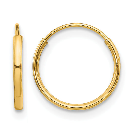 14K Yellow Gold 12mm x 1.25mm Endless Round Hoop Earrings
