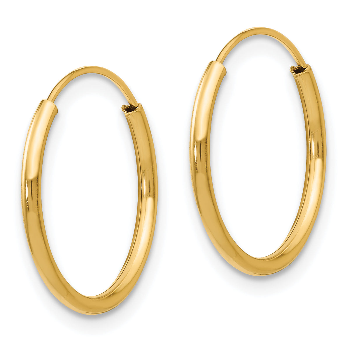 14K Yellow Gold 15mm x 1.25mm Endless Round Hoop Earrings