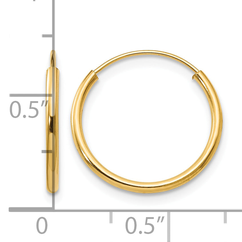 14K Yellow Gold 15mm x 1.25mm Endless Round Hoop Earrings