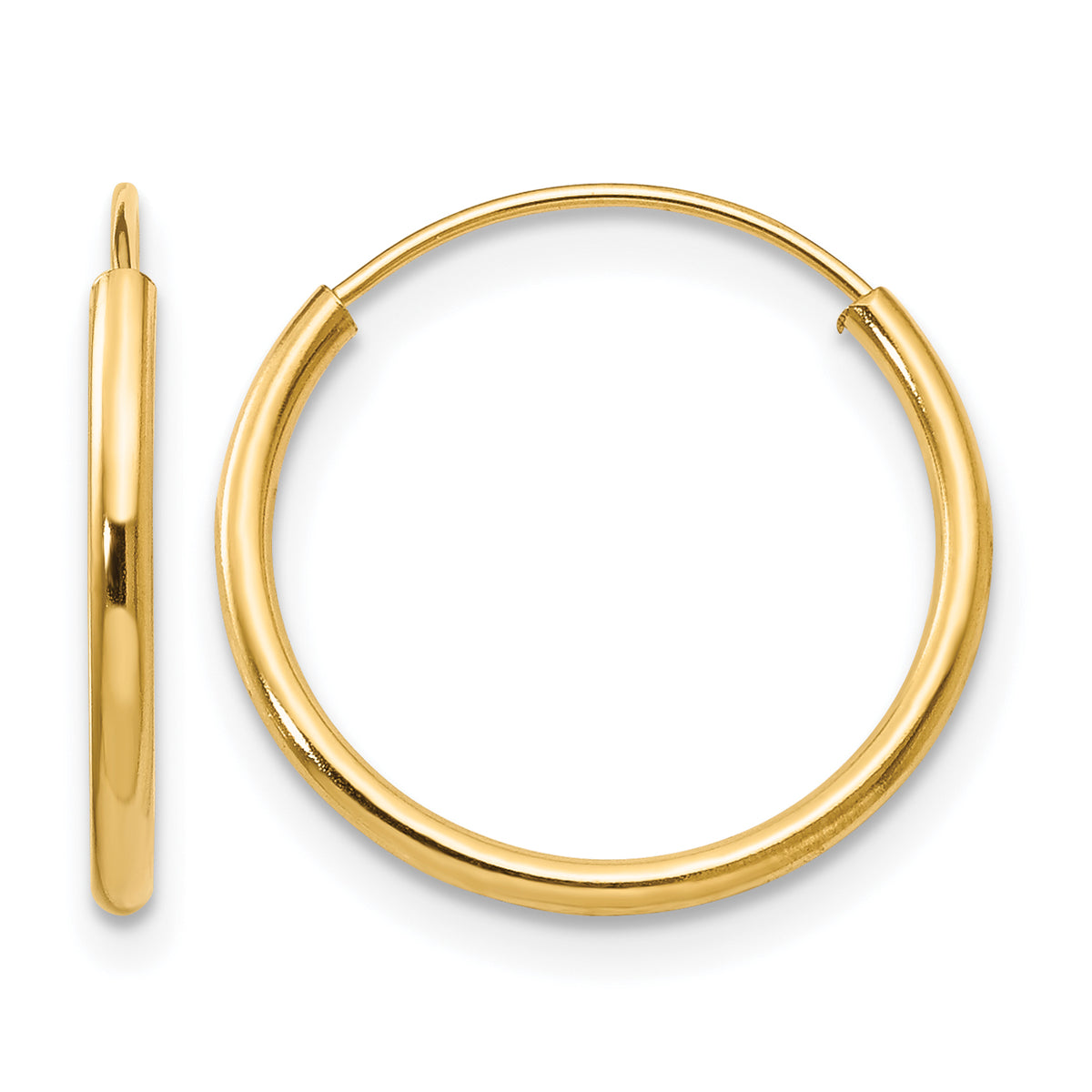 14K Yellow Gold 15mm x 1.25mm Endless Round Hoop Earrings