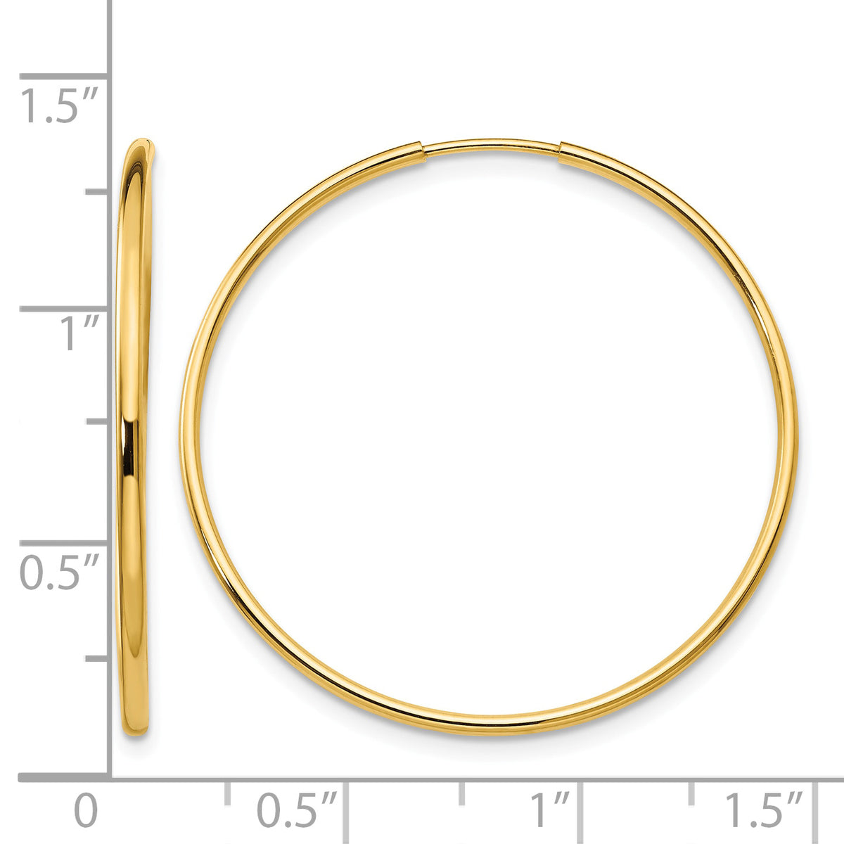 14K Yellow Gold 33mm x 1.25mm Endless Round Hoop Earrings