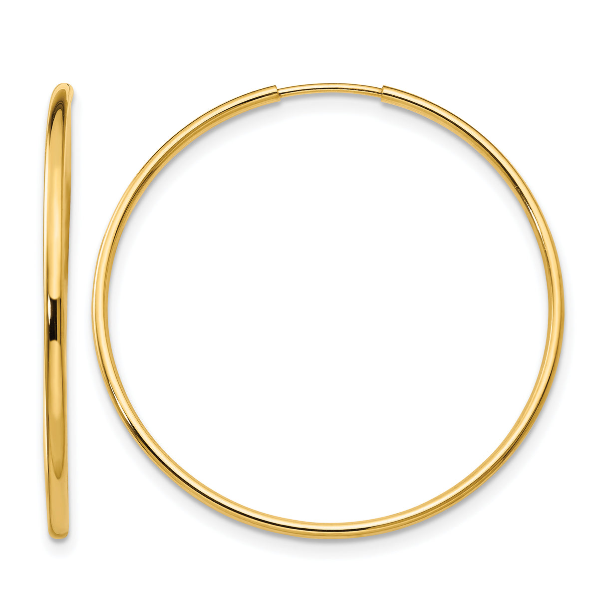 14K Yellow Gold 33mm x 1.25mm Endless Round Hoop Earrings