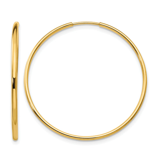 14K Yellow Gold 33mm x 1.25mm Endless Round Hoop Earrings