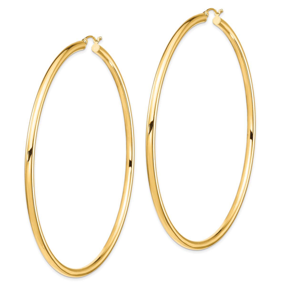 14K Yellow Gold Tube Round Hoop Earrings 80mm x 3mm