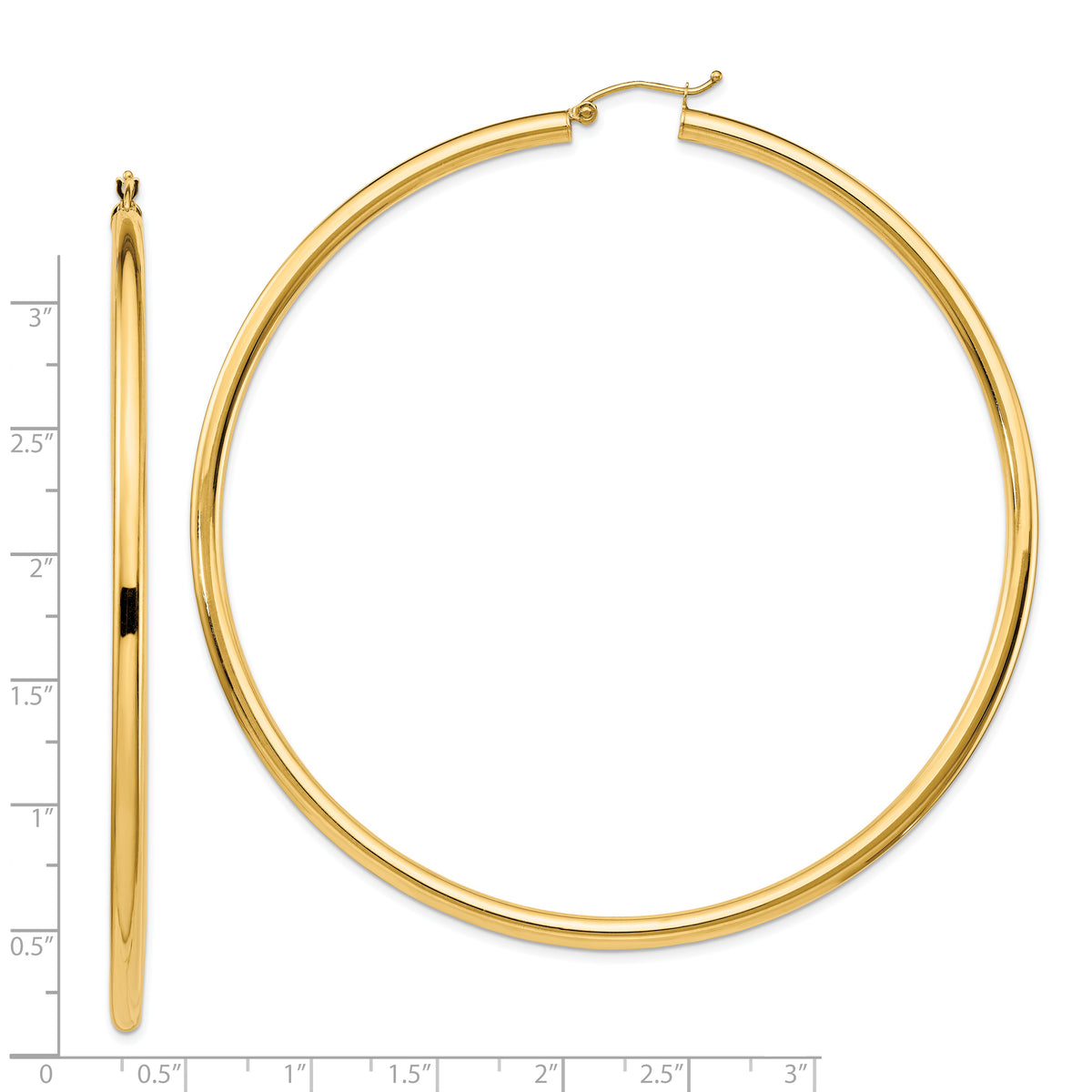 14K Yellow Gold Tube Round Hoop Earrings 80mm x 3mm