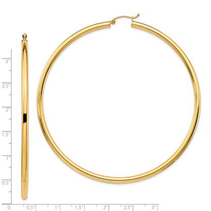 14K Yellow Gold Tube Round Hoop Earrings 80mm x 3mm