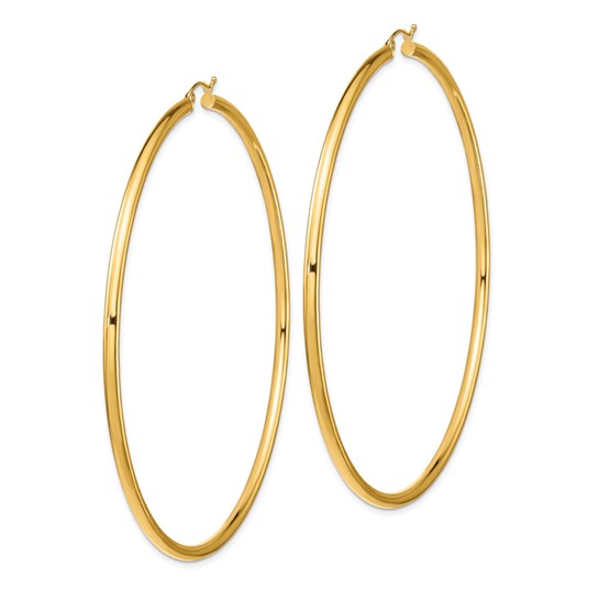 14k yellow gold classic lightweight extra large giant gigantic earrings 90mm x 3mm