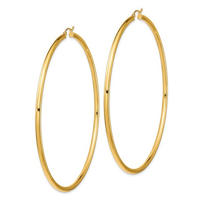 14k yellow gold classic lightweight extra large giant gigantic earrings 90mm x 3mm