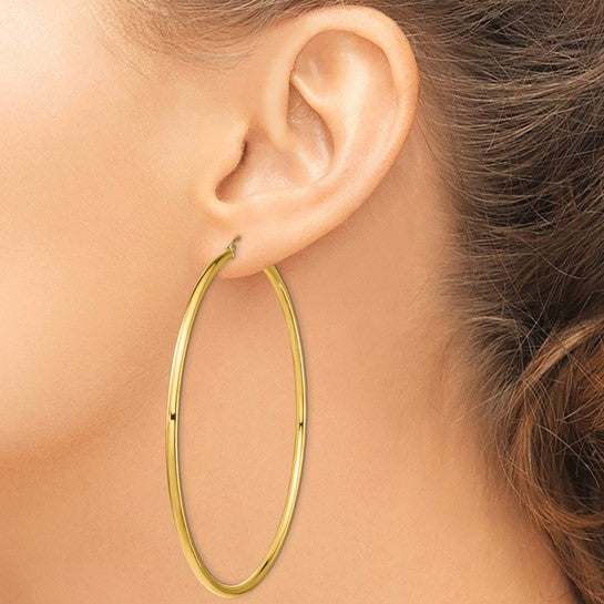 14k yellow gold classic lightweight extra large giant gigantic earrings 90mm x 3mm