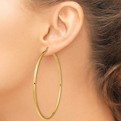 14k yellow gold classic lightweight extra large giant gigantic earrings 90mm x 3mm