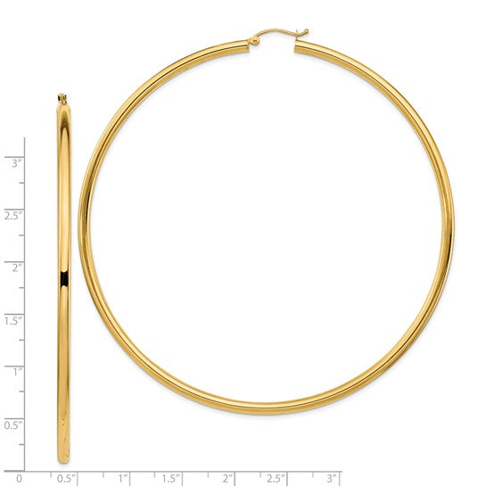 14k yellow gold classic lightweight extra large giant gigantic earrings 90mm x 3mm