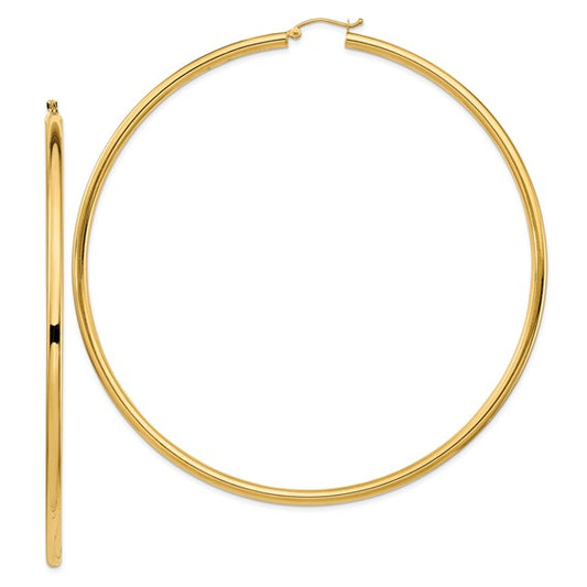 14k yellow gold classic lightweight extra large giant gigantic earrings 90mm x 3mm