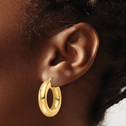 14K Yellow Gold Classic Round Hoop Earrings 25mm x 6mm