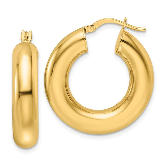 14K Yellow Gold Classic Round Hoop Earrings 25mm x 6mm