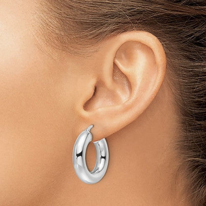 14K White Gold Classic Round Hoop Earrings 25mm x 6mm