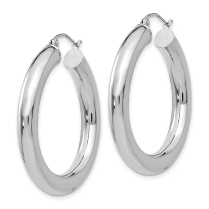 14K White Gold Classic Round Hoop Earrings 35mm x 5mm