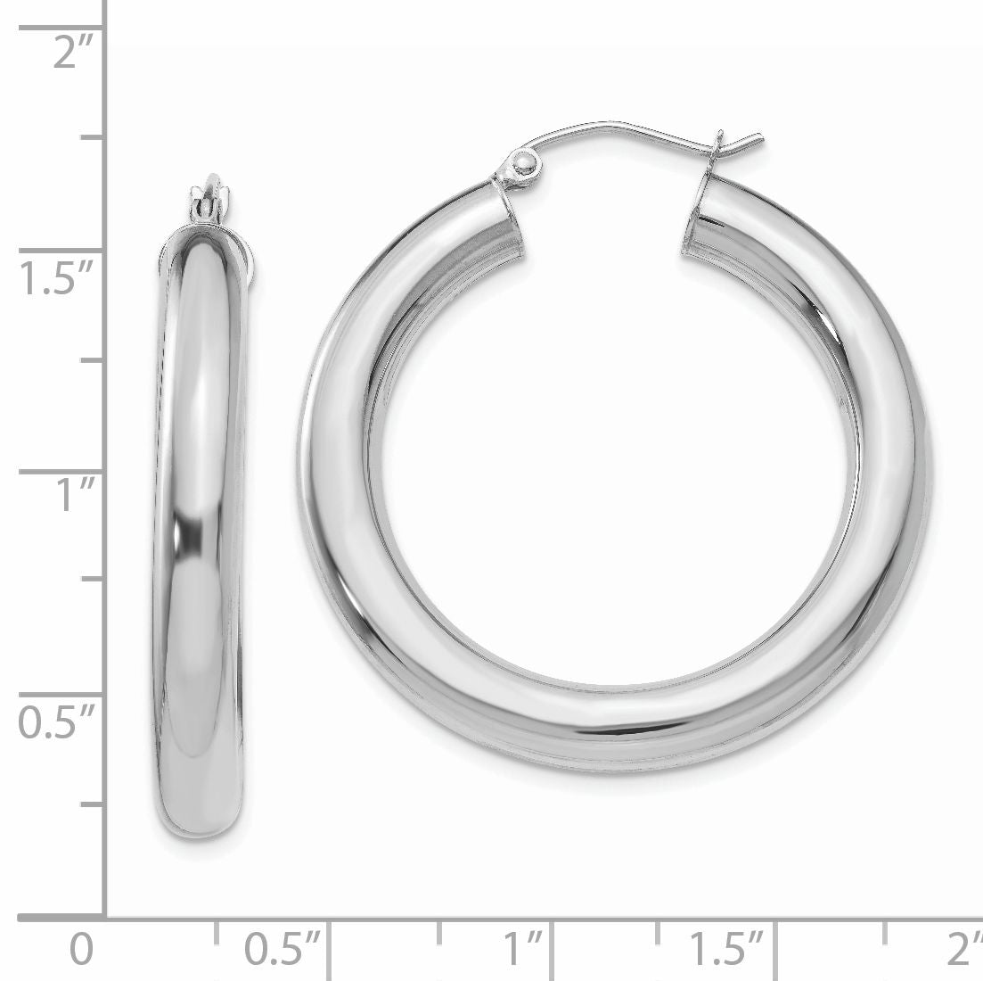 14K White Gold Classic Round Hoop Earrings 35mm x 5mm