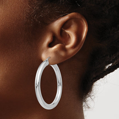 14K White Gold Lightweight Classic Round Hoop Earrings 45mm x 5mm