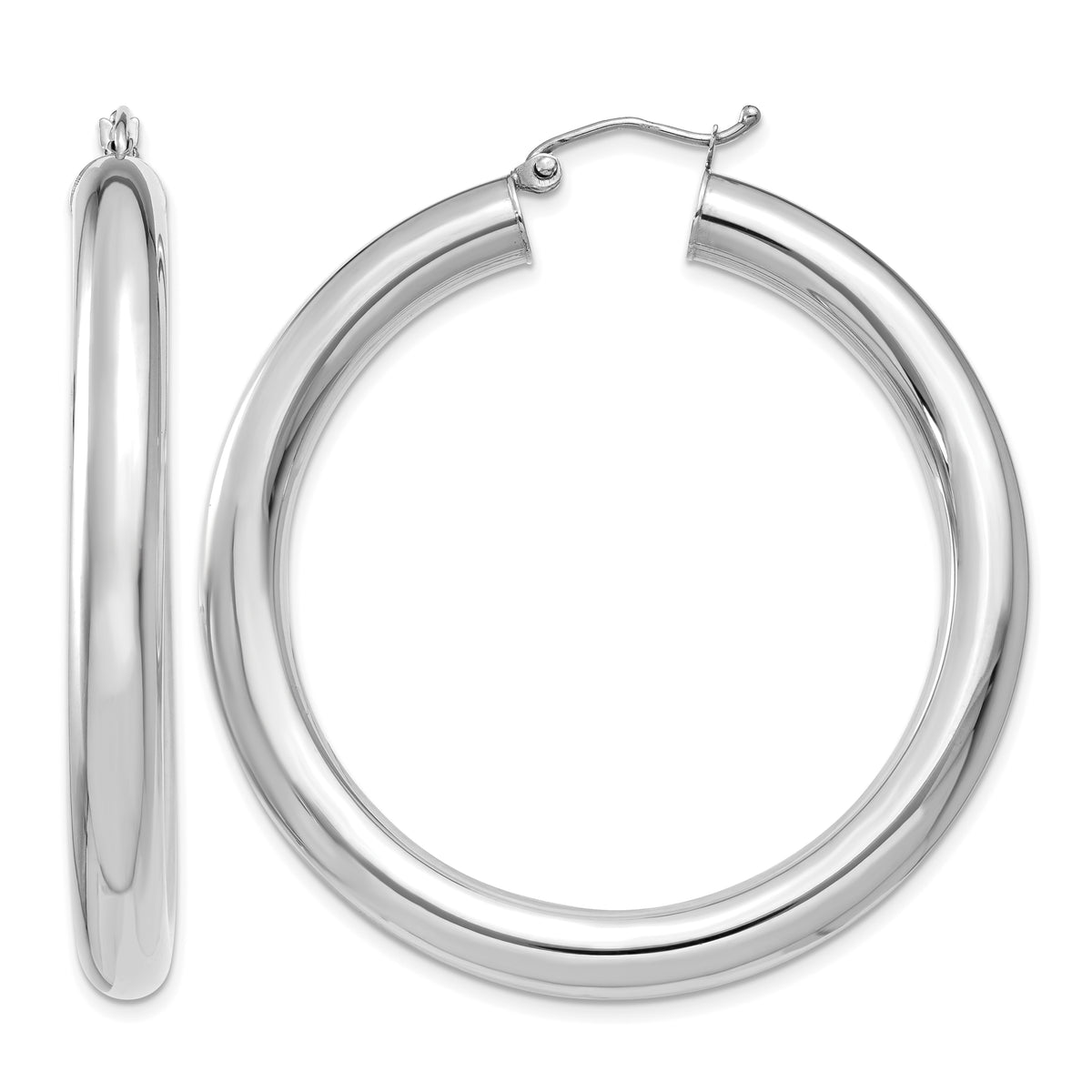 14K White Gold Lightweight Classic Round Hoop Earrings 45mm x 5mm