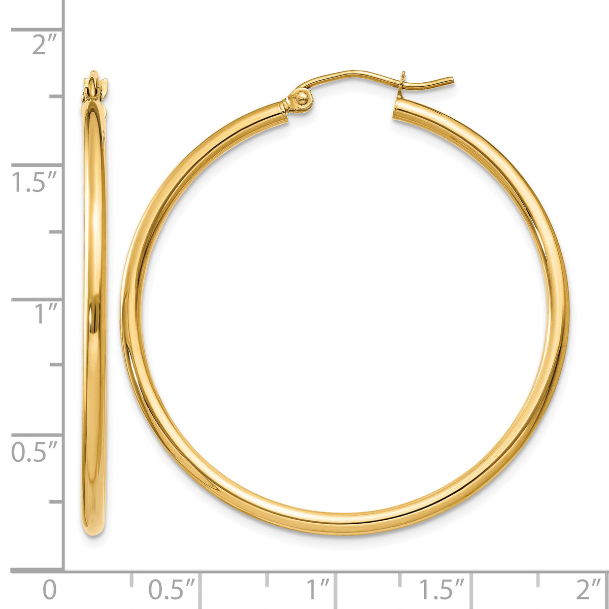 14K Yellow Gold 36mm x 2mm Lightweight Classic Round Hoop Earrings