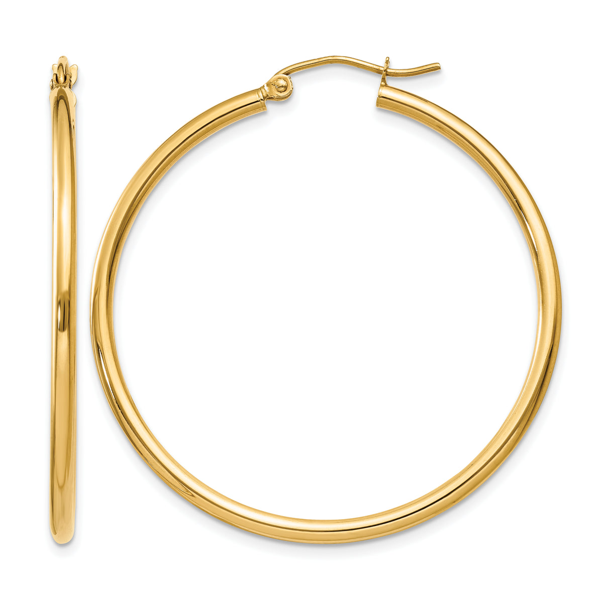 14K Yellow Gold 36mm x 2mm Lightweight Classic Round Hoop Earrings