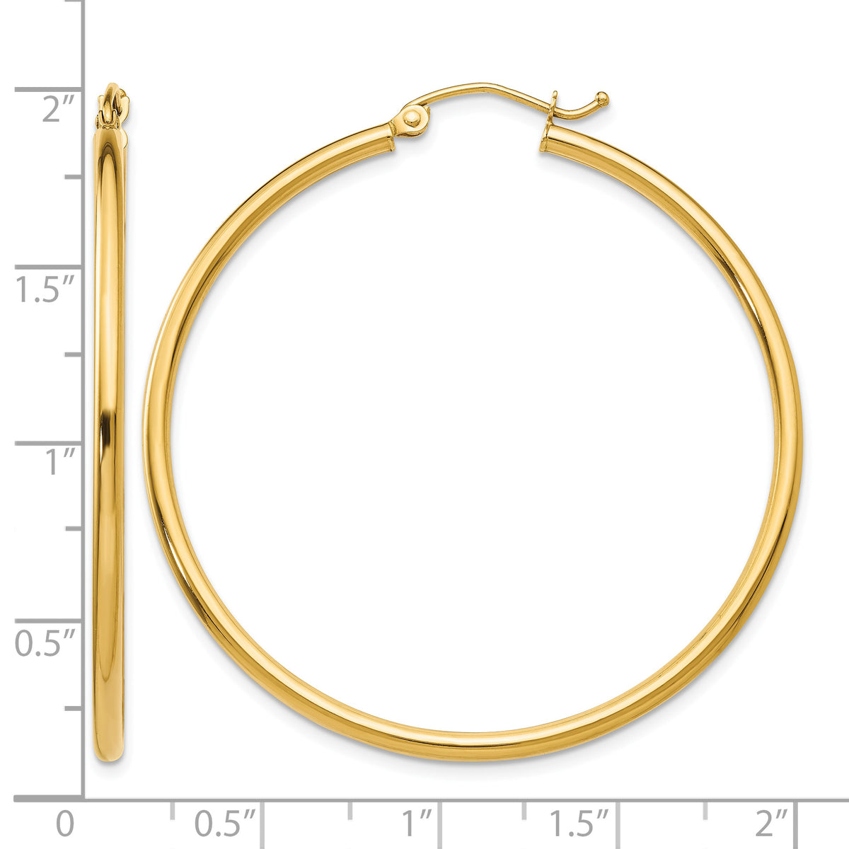 14K Yellow Gold 42mm x 2mm Lightweight Classic Round Hoop Earrings