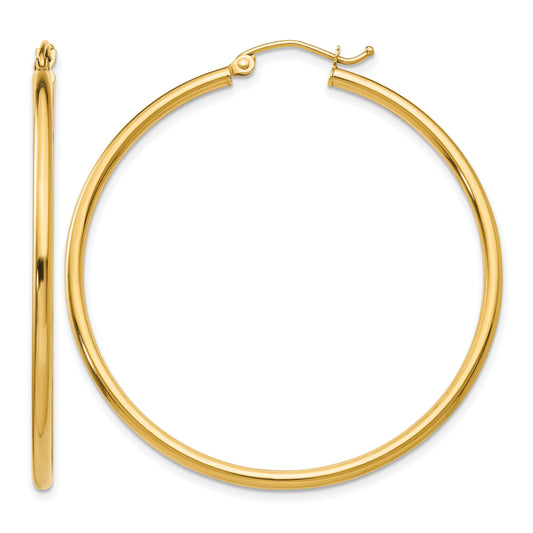 14K Yellow Gold 42mm x 2mm Lightweight Classic Round Hoop Earrings