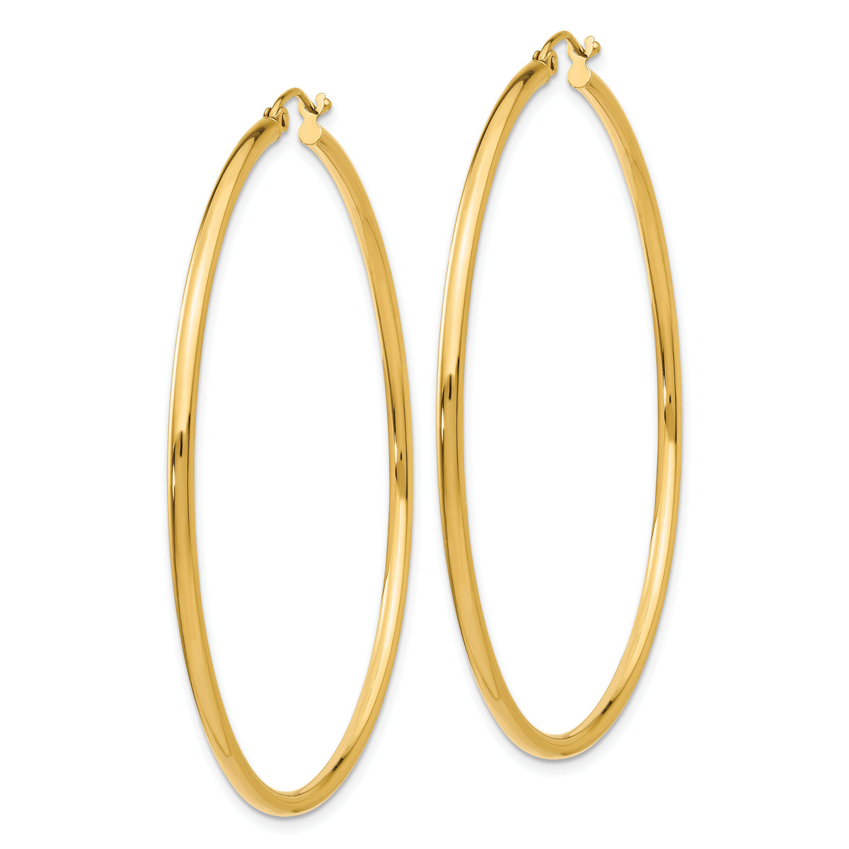 14K Yellow Gold 52mm x 2mm Lightweight Classic Round Hoop Earrings