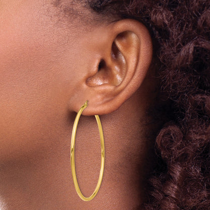 14K Yellow Gold 52mm x 2mm Lightweight Classic Round Hoop Earrings
