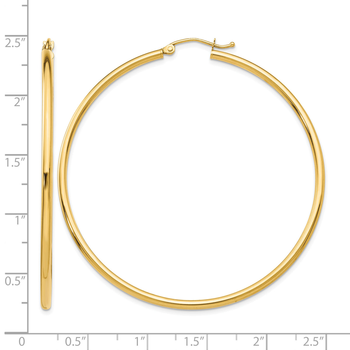 14K Yellow Gold 52mm x 2mm Lightweight Classic Round Hoop Earrings