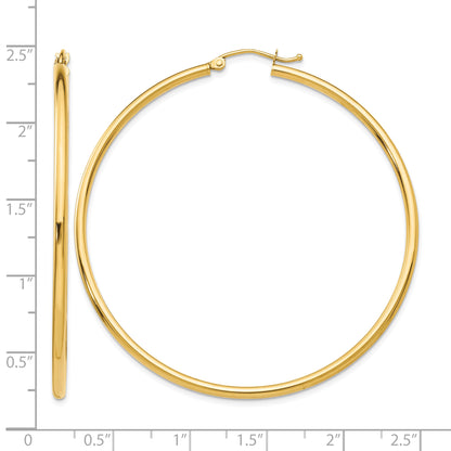 14K Yellow Gold 52mm x 2mm Lightweight Classic Round Hoop Earrings