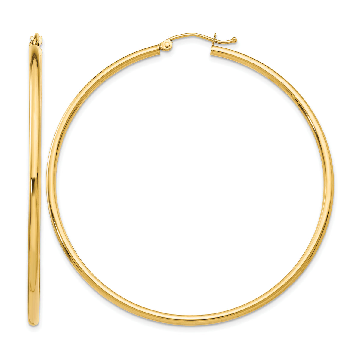 14K Yellow Gold 52mm x 2mm Lightweight Classic Round Hoop Earrings