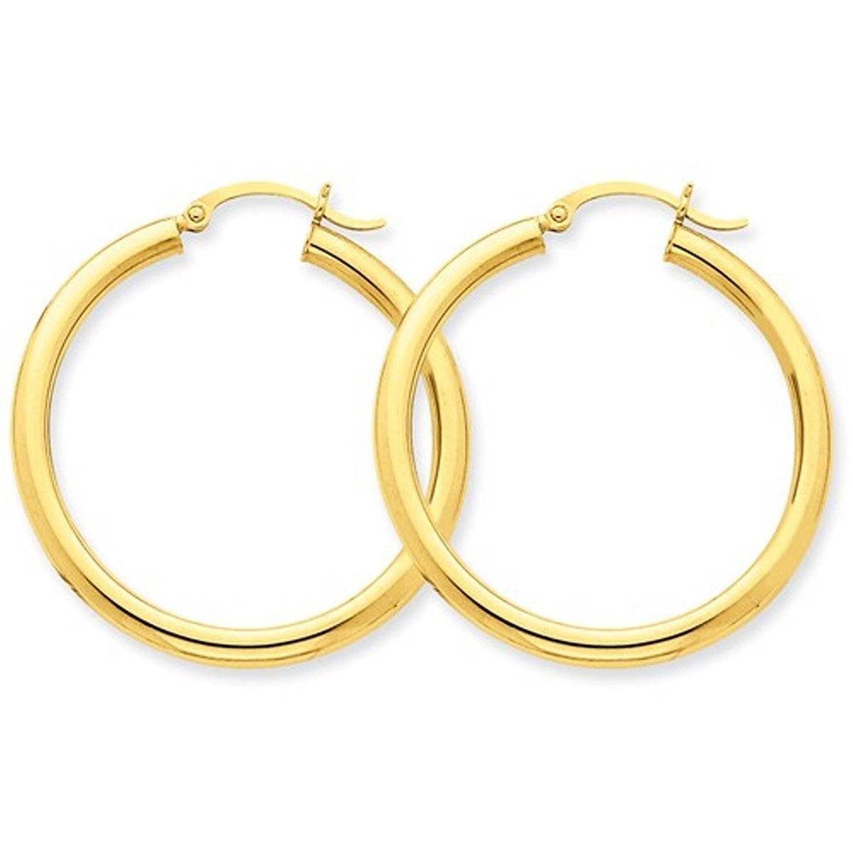 14K Yellow Gold 35×3 mm Round Hoop Earrings