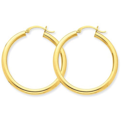 14K Yellow Gold 35×3 mm Round Hoop Earrings