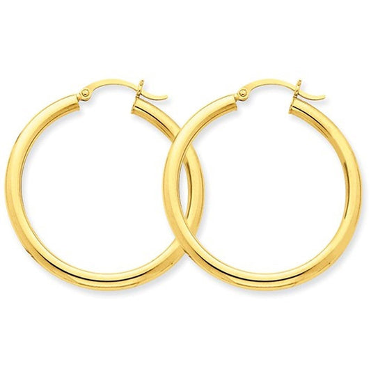 14K Yellow Gold 35×3 mm Round Hoop Earrings