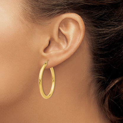 14K Yellow Gold 35mm x 3mm Lightweight Round Hoop Earrings