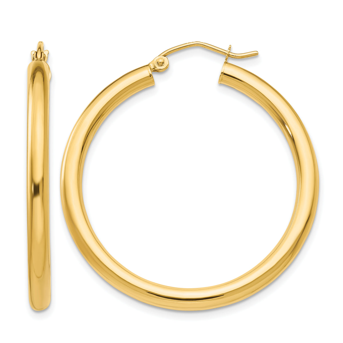 14K Yellow Gold 35mm x 3mm Lightweight Round Hoop Earrings