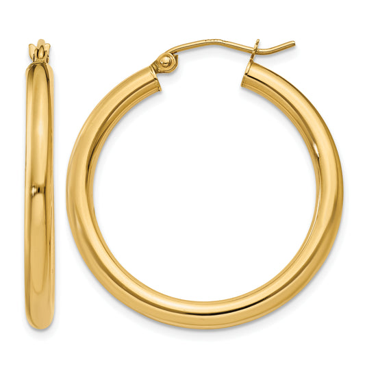 14K Yellow Gold 29mm x 3mm Classic Round Hoop Earrings