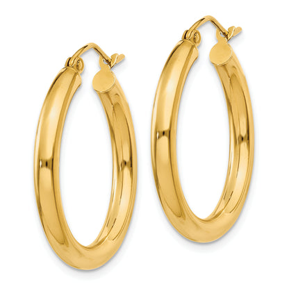 14K Yellow Gold 25mm x 3mm Classic Round Hoop Earrings