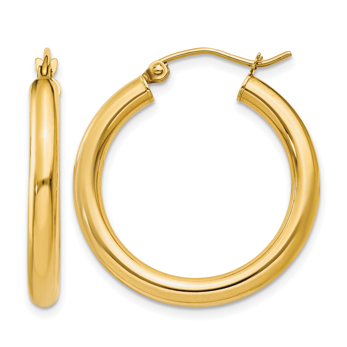 14K Yellow Gold 25mm x 3mm Classic Round Hoop Earrings