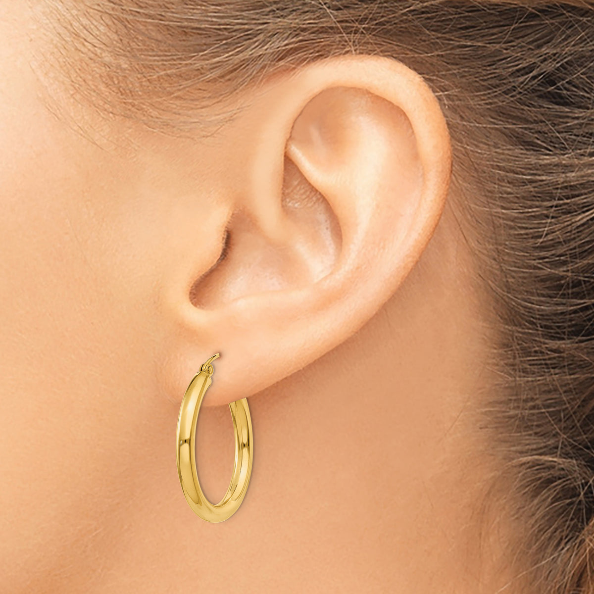 14K Yellow Gold 25mm x 3mm Lightweight Round Hoop Earrings