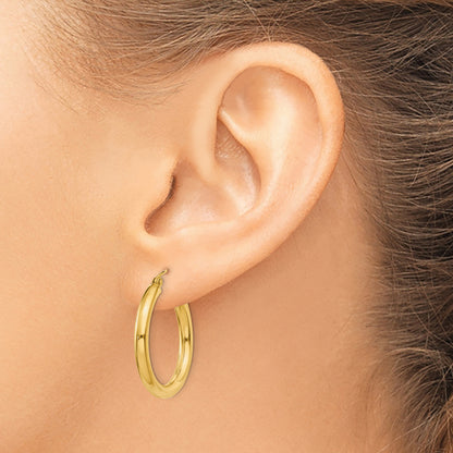 14K Yellow Gold 25mm x 3mm Lightweight Round Hoop Earrings