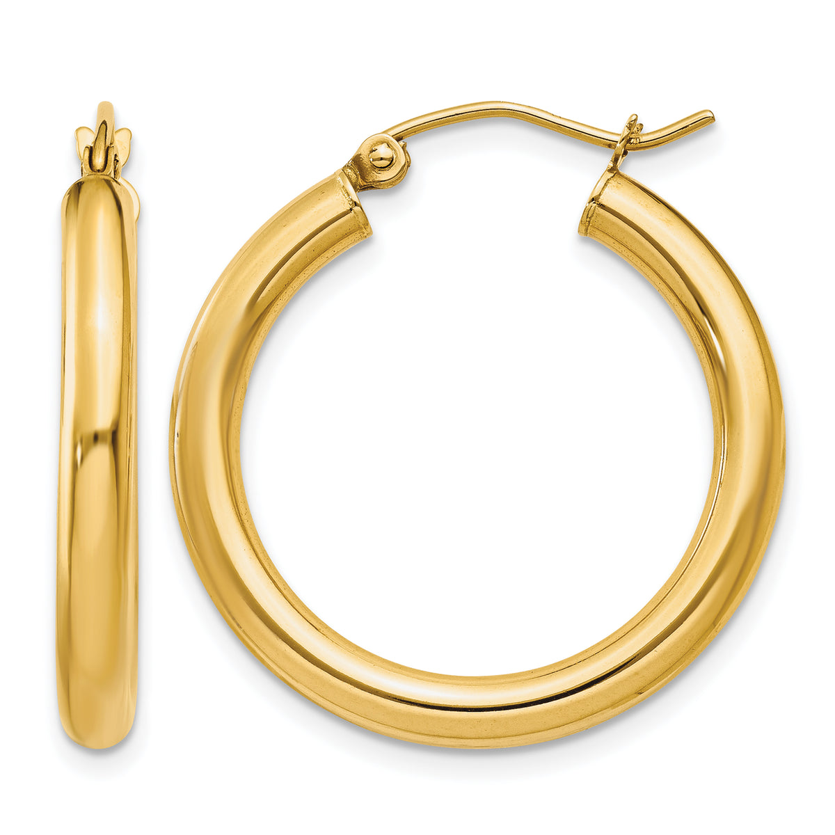 14K Yellow Gold 25mm x 3mm Lightweight Round Hoop Earrings