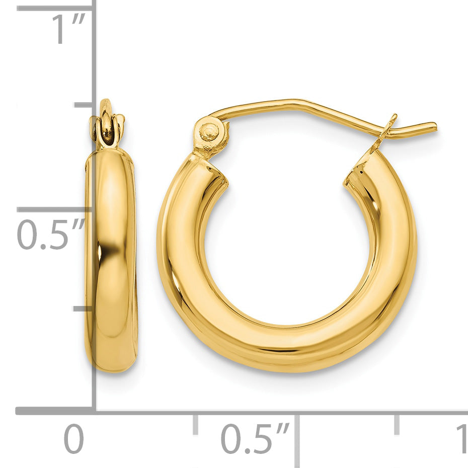 14K Yellow Gold 15mm x 3mm Classic Round Hoop Earrings