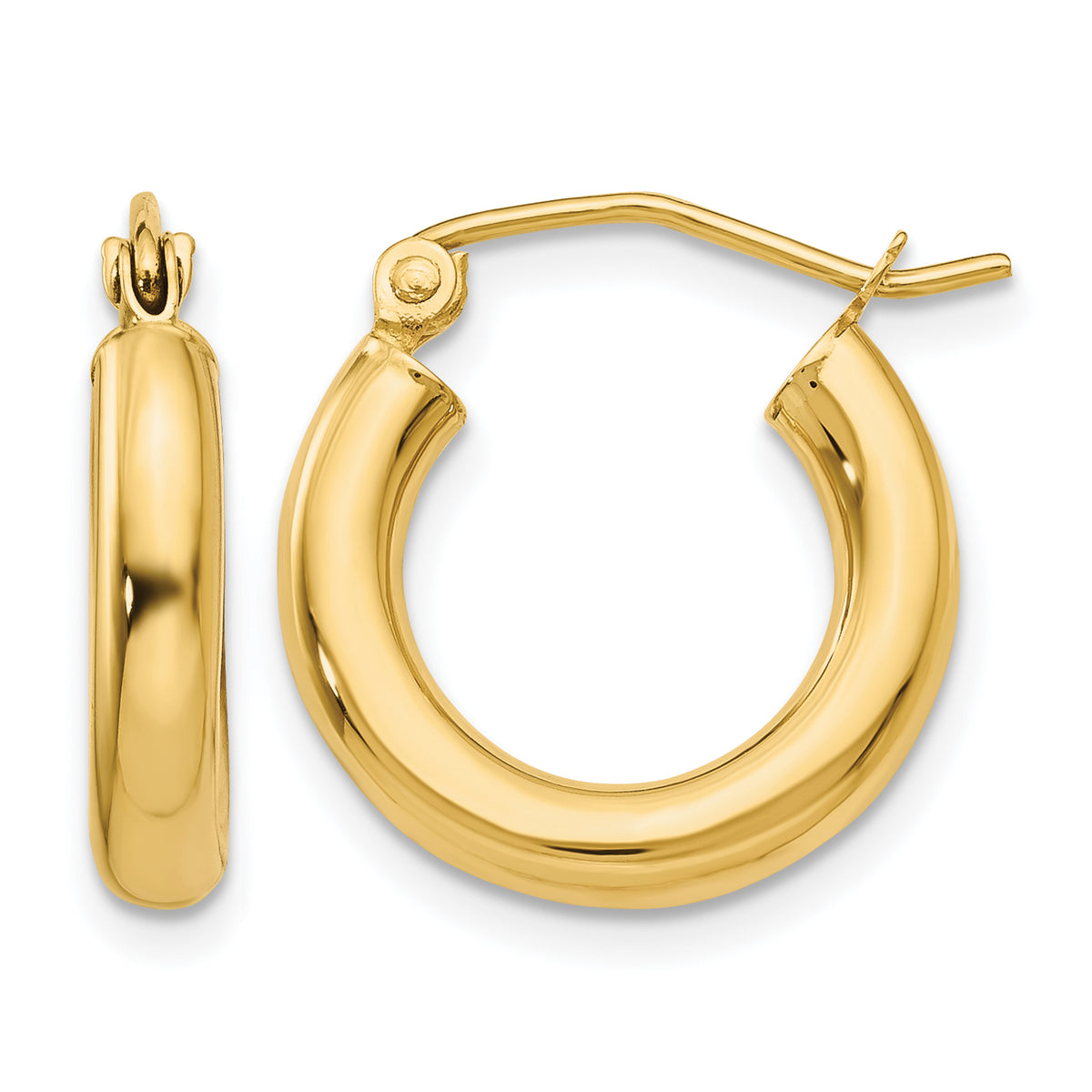 14K Yellow Gold 15mm x 3mm Classic Round Hoop Earrings