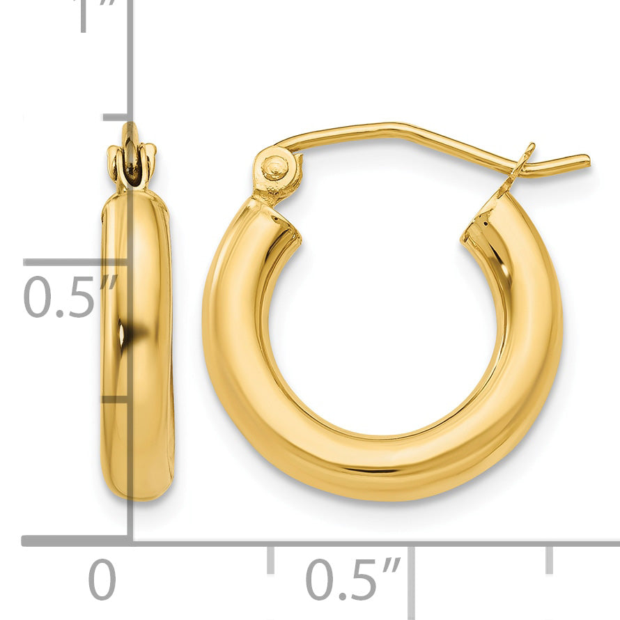 14K Yellow Gold 15mm x 3mm Lightweight Round Hoop Earrings