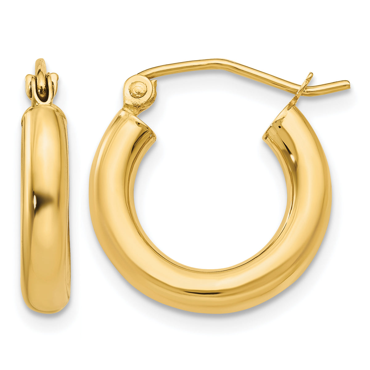 14K Yellow Gold 15mm x 3mm Lightweight Round Hoop Earrings