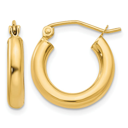 14K Yellow Gold 15mm x 3mm Lightweight Round Hoop Earrings