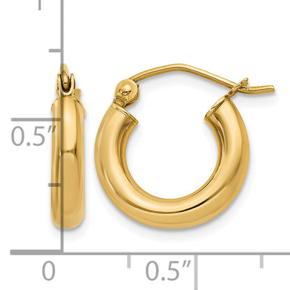 14K Yellow Gold 13mm x 3mm Lightweight Round Hoop Earrings