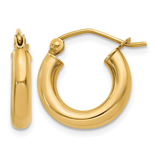 14K Yellow Gold 13mm x 3mm Lightweight Round Hoop Earrings